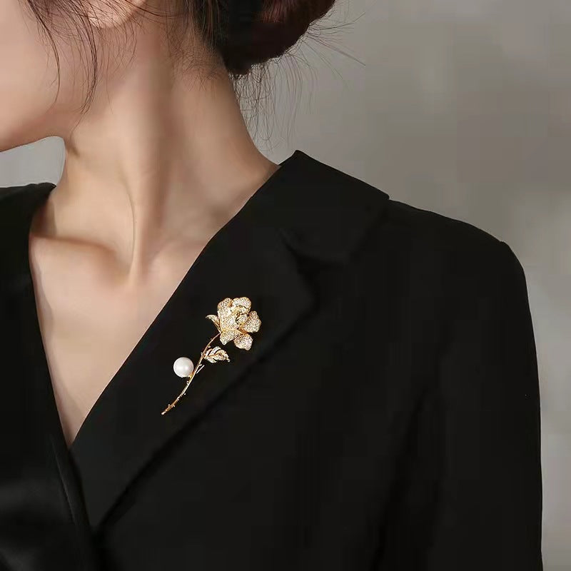 Crimson Solstice: Artisan Rose Brooch & Floral Statement Pin