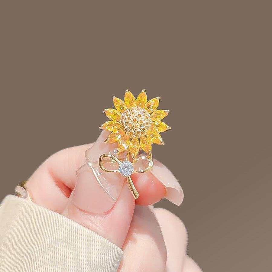 Radiant Sunflower: Artisan Enamel Brooch & Neckline Pin