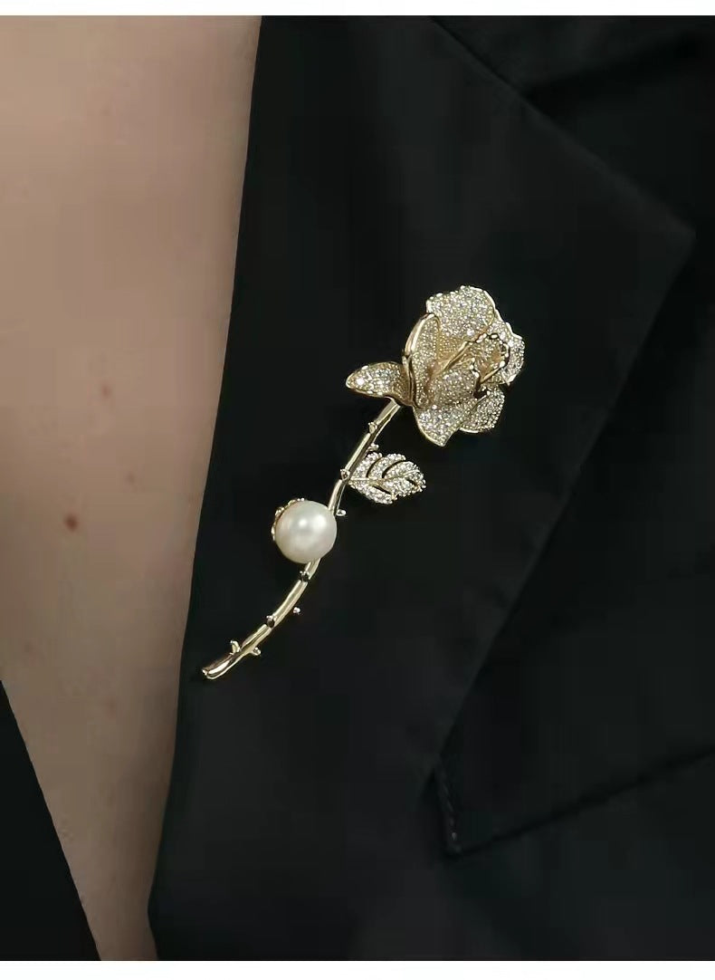 Crimson Solstice: Artisan Rose Brooch & Floral Statement Pin