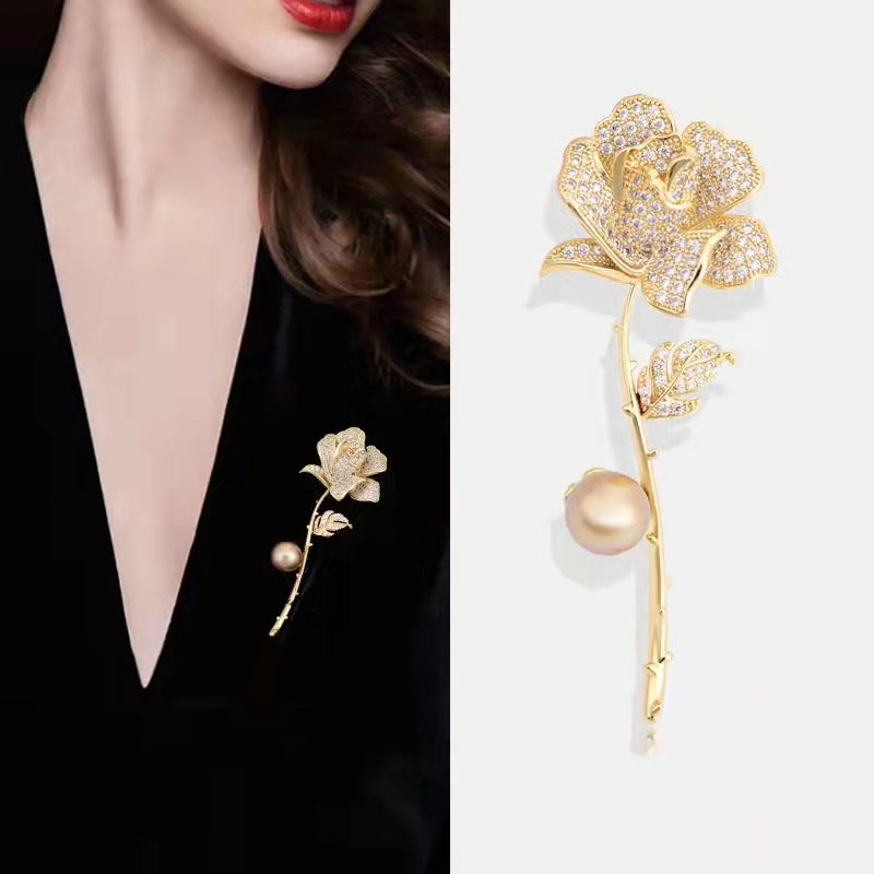 Crimson Solstice: Artisan Rose Brooch & Floral Statement Pin