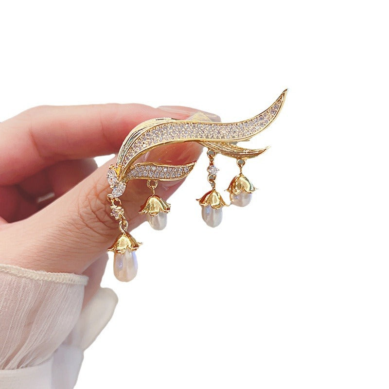 Tethered Lily: Floating Pearl & Tassel Statement Brooch