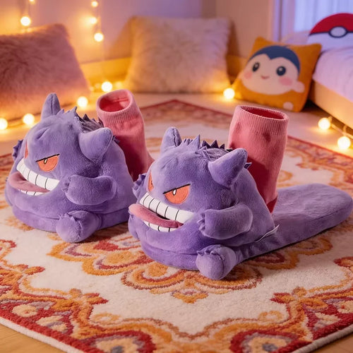 Gengar Tongue-Out Plush Slippers with Sock Lining One Size Fits Most